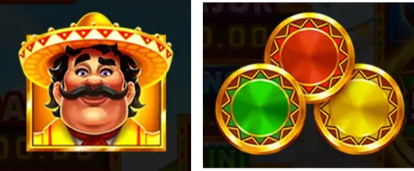 3 Hot Chillies Wild symbol moustache man and Bonus coin symbols