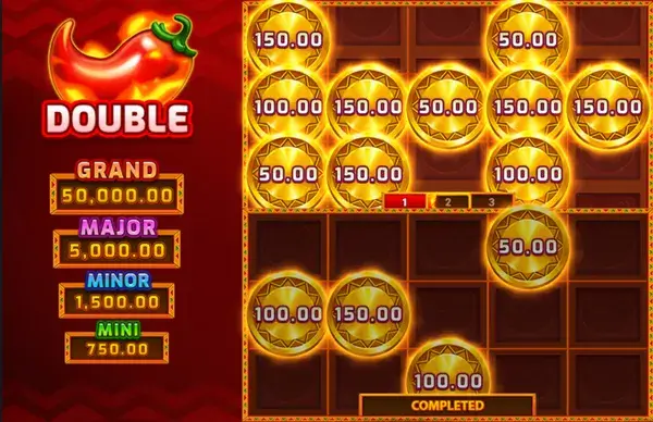 3 Hot Chillies Hold and Win bonus with coin values, jackpot ladder, and respins counter